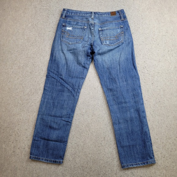 American Eagle Wide Leg Crop Jeans Womens 0 Blue Light Wash Distressed Vintage - Picture 5 of 12